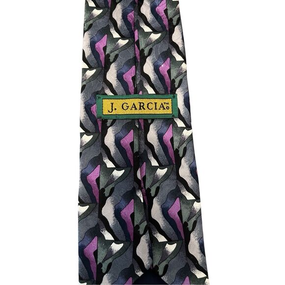 Jerry Garcia Grateful Dead Vintage Purple and‎ Gray Abstract 100% Silk Neck Tie - Picture 3 of 4